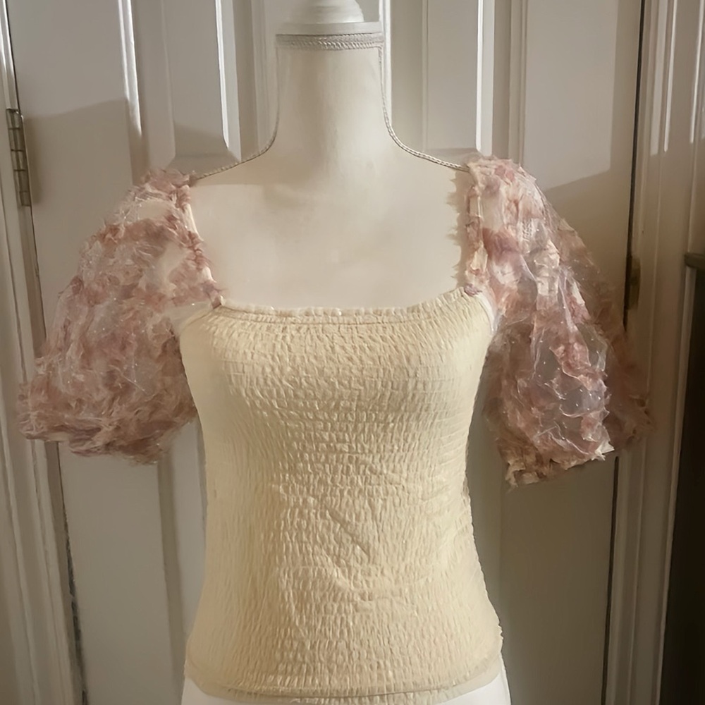 Free People Cream and Pink Blouse